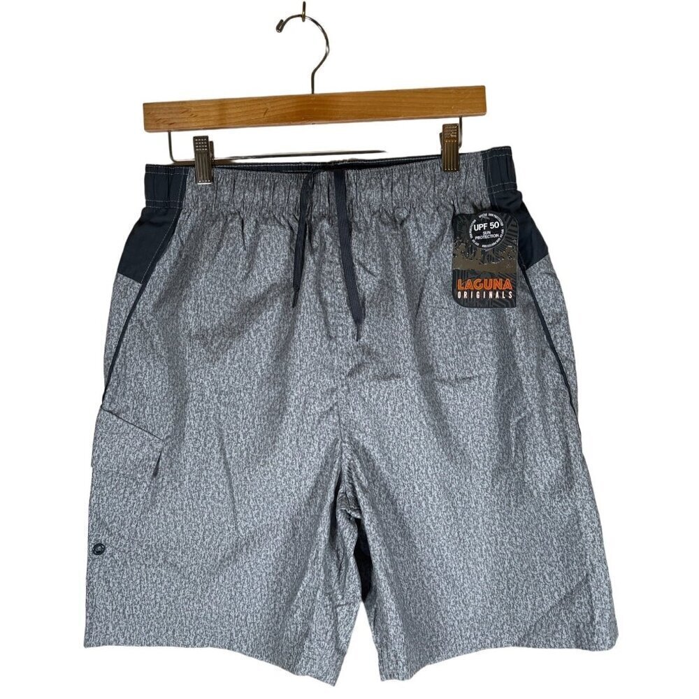 NWT Laguna Originals Size M Grey Swim Shorts Color Blocked Trunks UPF protection